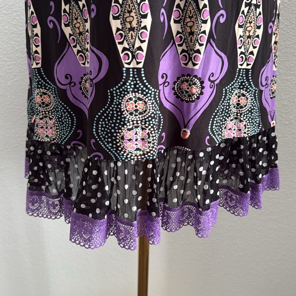 Bisou Bisou by Michele Bohbot Women’s Purple Black Printed Slip Dress XS - Picture 6 of 8
